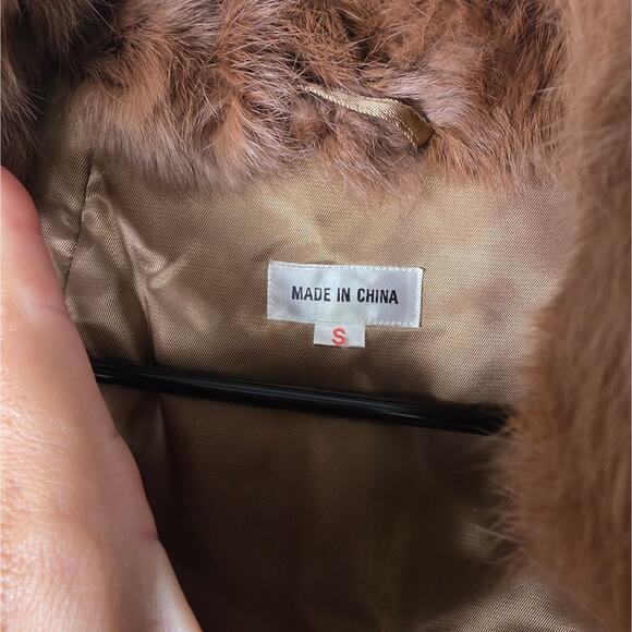 Fur Origin France Rabbit Fur Short Coat Jacket Brown Soft Hook Closure - Picture 5 of 10